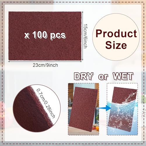 100 Pcs General Purpose Scuff Pads 6 X 9 Inch Red Abrasive Hand Sanding Non-Woven Aluminum Oxide Abrasive Pads Set for Surface Preparation Scuffing Scouring Blending Cleaning