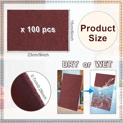 100 Pcs General Purpose Scuff Pads 6 X 9 Inch Red Abrasive Hand Sanding Non-Woven Aluminum Oxide Abrasive Pads Set for Surface Preparation Scuffing Scouring Blending Cleaning