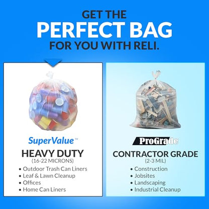 Reli. 95 Gallon Trash Bags (15 Count) | Clear | Twist Ties Included | Extra Tough, Leak-Proof, Heavy Duty Garbage Bags | Ideal for Large Clean Ups