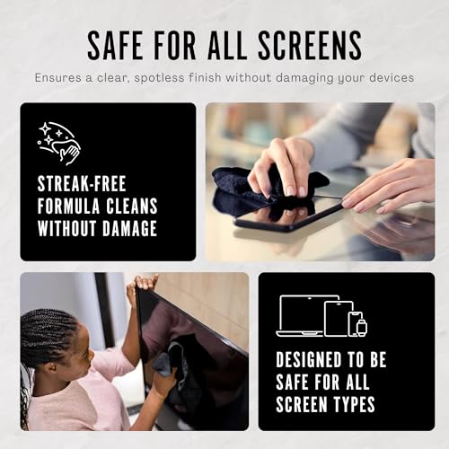 Delete Screen Cleaner Spray Kit, 2 Pack, 16oz and 2oz Bottle and 12"x12" Microfiber Cleaning Cloth, Streak-Free, Safe and Gentle Formula, Multi-Purpose for TVs, Computers, Monitors, Smart Phones - style: 2 Pack, 16oz and 2oz