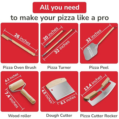 Senwosa Premium Pizza Oven Accessories Kit - 6-Piece Set for Home Pizza Making: Includes Pizza Peel, Oven Brush, Bubble Popper Turner, Rocker Cutter, Dough Roller & Scraper - size: Set of 6