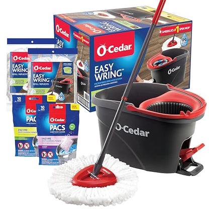 O-Cedar EasyWring Microfiber Spin Mop & Bucket Floor Cleaning System + 2 Extra Mop Head Replacements with Citrus and Lavender Pacs (Variety Pack) - size: EW + 2 Refills W/Citrus & Lavender PACS
