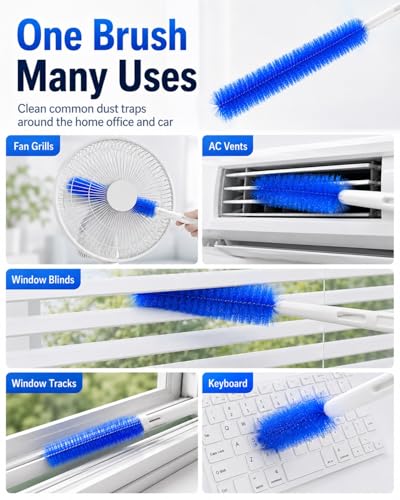 Bendable Microfiber Head, Reusable Dust Remover, High Ceiling Fan Cleaning Brush, Long Damp Duster for Cobweb, Air Conditioner Cleaner, Car Ac Vent Brushes, Blind Washable Dusters Kit Tool(2*Gray) - color: 2*gray