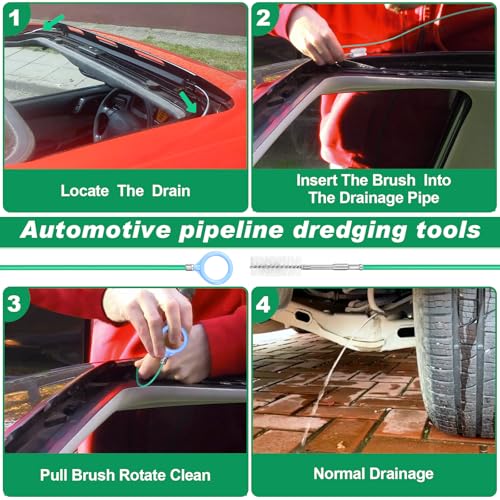 Auto Sunroof Drain Cleaning Tool,394Inch Long Pipe Cleaner for Car,Flexible Tube Cleaning Brush with 2Pcs 7.9inch Cleaning Brush Skinny Pipe Drain Dredge Cleaning Tool for Car Sunroof Wiper Drain Hole - size: 1000cm