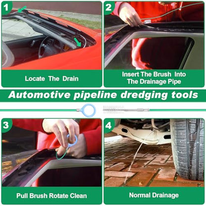 Auto Sunroof Drain Cleaning Tool,394Inch Long Pipe Cleaner for Car,Flexible Tube Cleaning Brush with 2Pcs 7.9inch Cleaning Brush Skinny Pipe Drain Dredge Cleaning Tool for Car Sunroof Wiper Drain Hole - size: 1000cm