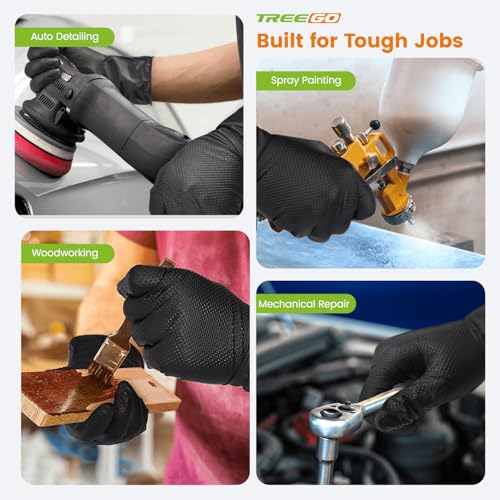 TREEGO 10 Mil Black Nitrile Gloves Heavy Duty — 3D Diamond Texture Grip, Latex Free Disposable Rubber Mechanic Gloves, X-Large, 100 Count - color: Black 100, size: X-Large