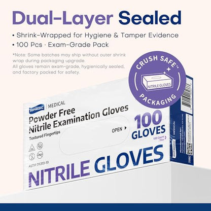 Supmedic Medical Soft Max™ Nitrile Disposable Gloves, 100 Ct Latex-Free Powder-Free Food Safe Cooking Cleaning Lab Exam Glove - color: Large (Blue Violet)
