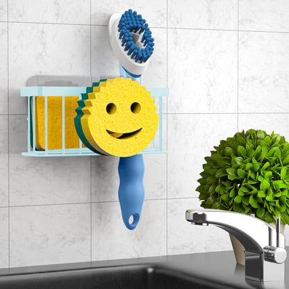 MURLONG Sponge Holder Smiley Face,Sink Caddy for Kitchen Sink,Sponge Holder with 2 PCS Suction Cups/1 PCS Adhesive Strips,Designed for Sponge,Soap,Dish Brush,Scrubber-Blue - color: Blue