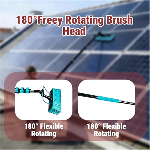 HOLDWELL 26FT Telescopic Water Fed Pole Kit, 180° Rotatable Window Cleaning Brush with Dual Water Jets & Soap Dispenser, 65.6FT Professional Grade Hose - size: 27FT