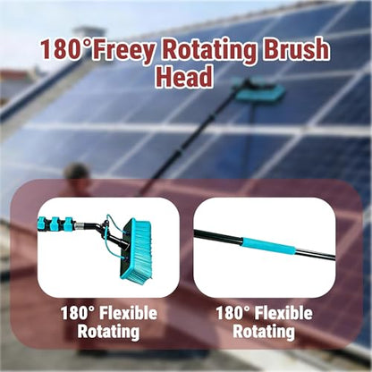 HOLDWELL 26FT Telescopic Water Fed Pole Kit, 180° Rotatable Window Cleaning Brush with Dual Water Jets & Soap Dispenser, 65.6FT Professional Grade Hose - size: 27FT