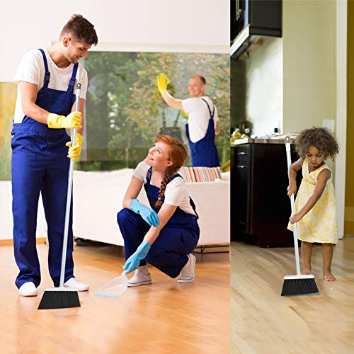 Broom and Dustpan Set, JEHONN Long Handle Lightweight Broom Set Upright Standing Dustpan Stand Up Store Sweep Set for Home Room Kitchen Office Lobby - color: Gray and White