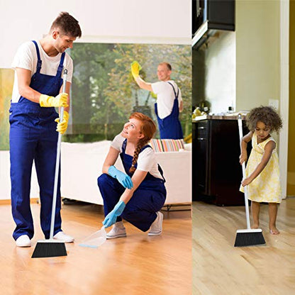 Broom and Dustpan Set, JEHONN Long Handle Lightweight Broom Set Upright Standing Dustpan Stand Up Store Sweep Set for Home Room Kitchen Office Lobby - color: Gray and White