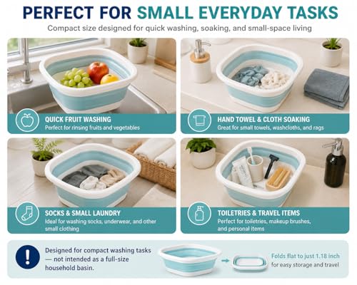 Small Collapsible Wash Basin, Mini Foldable Sink Tub (3.5L) with Hook, Lightweight Portable Wash Bowl for Dorm, Travel, Small Laundry & Makeup Cleaning – BPA-Free Space-Saving Design(Blue)