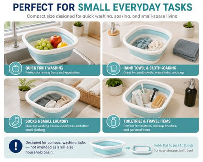 Small Collapsible Wash Basin, Mini Foldable Sink Tub (3.5L) with Hook, Lightweight Portable Wash Bowl for Dorm, Travel, Small Laundry & Makeup Cleaning – BPA-Free Space-Saving Design(Blue)