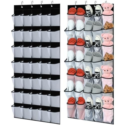 Windyun 2 Pcs 70 Large over The Door Shoe Organizer Hanging Shoe Rack for Closet Holder Black Mesh Pockets Back to School Behind Door Hanger Storage Nonslip for Home Room School Dorm, Each 35 Pockets - color: Black