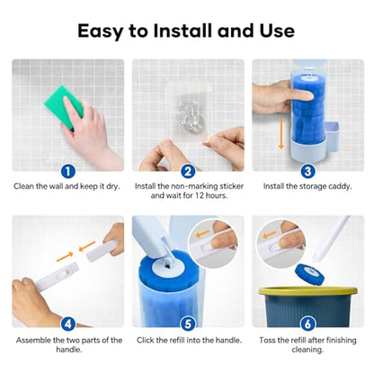2 Pack Disposable Toilet Brush and Holder Set, Wall Mounted Toilte Wand Kit, Disposable Bowl Ceaner Wand and Caddy with 96 Refills for Closestool Cleaning