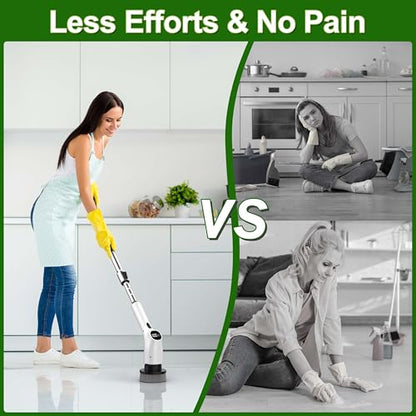 Electric Spin Scrubber, Shower Scrubber with Long Handle Adjustable LCD Display, 2 Speed Shower Cleaner, 7 Replaceable Brush Heads Bathroom Cleaning Brush, Bath Tub Power Scrubbers White G3 - color: White