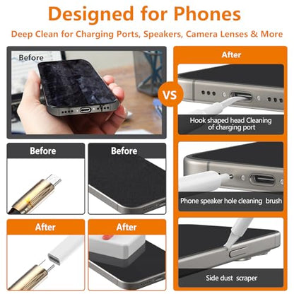 Cell Phone Cleaning Kit, iPhone Cleaning Kit for Charging Port Cleaner Keyboard Cleaning Kit for Airpods/Android/USB C/Earbuds/Laptop/iPad/Camera Lens with Stylus Pen (White, Brush Refill) - color: White (with 10 Mini Brush)