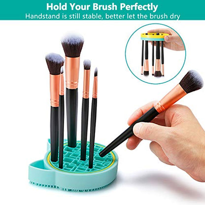 TailaiMei 2 in 1 Makeup Brush Cleaning Mat With Drying Holder, Silicon Cat Shaped Cleaner Pad, Cosmetic Organizer Rack, Portable Washing Tool for Makeup (Green) - color: Green, Cleaner sponge with brush holder