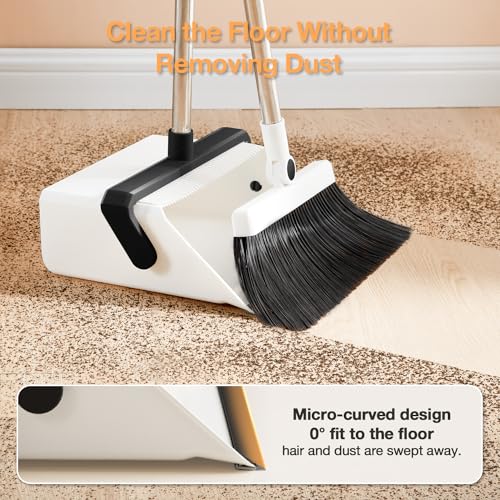 Broom with Dustpan Combo Set,UOEOS One-Sweep Clean,Pet Hair Removal Broom with Self-Cleaning Double-Layer Teeth,High Density Broom and Windproof Dustpan for Indoor&Outdoor - color: Black