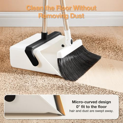Broom with Dustpan Combo Set,UOEOS One-Sweep Clean,Pet Hair Removal Broom with Self-Cleaning Double-Layer Teeth,High Density Broom and Windproof Dustpan for Indoor&Outdoor - color: Black