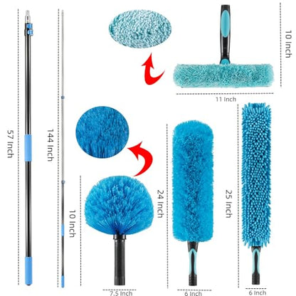 20 Foot High Ceiling Fan Duster with 5-12ft Extension Pole, Extendable Reusable Cobweb, Feather, Window Cleaning Squeegee Kit - size: 12ft