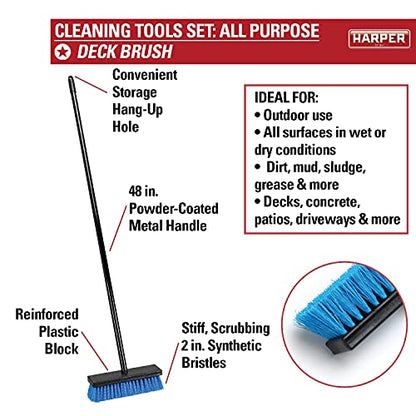 Harper 37518700 All-Purpose Scrubbing & Squeegee Brush Set with 10 in. Wash Brush with Flow-Through Handle, 24 in. Floor Squeegee, 10 in. Deck Brush and 8 in. Handheld Scrub Brush - style: All-Purpose Scrubbing Cleaning Set