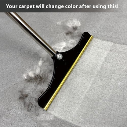 Premium Stainless Steel Pet Hair Removal Carpet Rake | Reusable Adjustable Pet Fur De-Shedding Tool for Carpets, Rugs, Upholstery & Auto Mats | Long Extendable Handle, Heavy-Duty Construction (Black) - color: Black