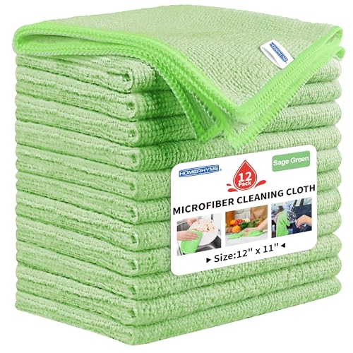 Microfiber Cleaning Cloth, 12 Pack Green Cleaning Rags,12" X 11" Lint Free Dish Towels Wash Cloths, Reusable Microfiber Towels for Home and Kitchen Bathroom Apartment Cleaning Supplies - color: Sage Green, size: 12 Pack