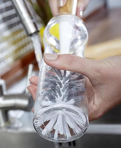 Full Circle Upstanding Bottle Brush - Made from Bamboo with Long Handle, Replaceable Head - Deep Cleans Water Bottles, Tumblers & Baby Bottles - BPA & Formaldehyde Free - White
