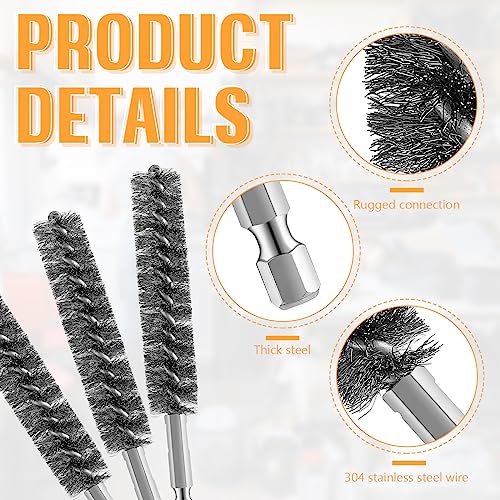 Geiserailie Bore Brush Bristles Wire Brush for Power Drill Cleaning Wire with Hex Shank Handle for Power Drill Cleaning(20 Pieces,Stainless Steel) - style: Stainless Steel