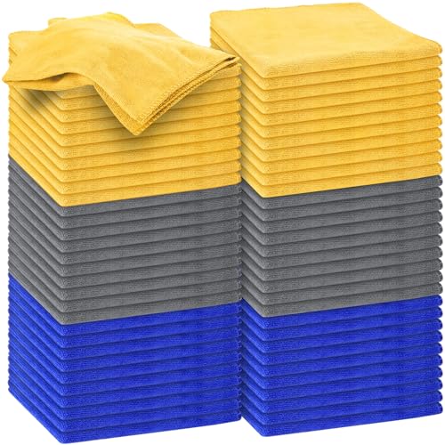 Nuenen Microfiber Cleaning Cloths for Cars 16 x 16 Inch Ultra Absorbent Car Towels Drying Reusable Cleaning Supplies House Kitchen Window Microfiber Towel(Blue, Gray, Yellow,60 Pcs) - color: Blue, Gray, Yellow