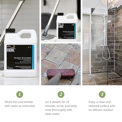 MORE Grout Cleaner for Tile Floors - Acidic Grout Cleaning Solution - Removes Cement-Based Grout Haze, Efflorescence and Mineral Deposits - Quart 32oz