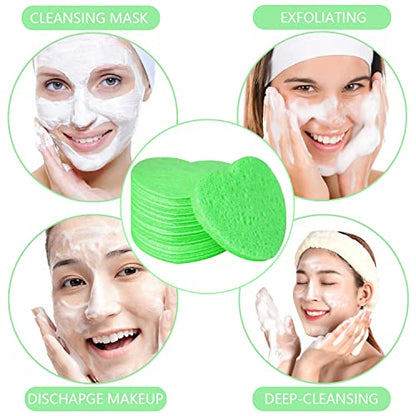 100-Count Compressed Facial Sponges for Estheticians Heart Shape Natural Cellulose Sponge Professional Cosmetic Spa Sponges for Face Cleansing, Massage, Pore Exfoliating, Mask, Makeup Removal, Green - color: 100- Pack Green