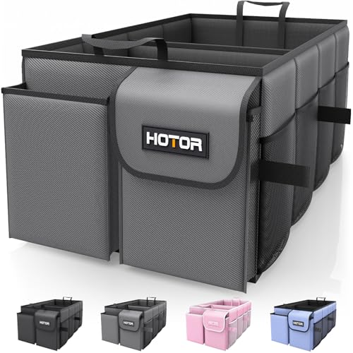 HOTOR Trunk Organizer for Car - Car Organizer, Foldable Trunk organizer for SUVs & Sedans, Sturdy Organization for Car Accessories, Tools, Sundries, Grey, 2 Compartments, 23.6"×14.2"×10.6" - color: Grey, size: Large-(2 Compartments)