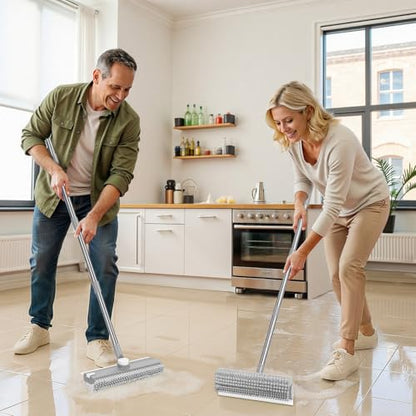 Floor Scrub Brush with Long Handle: 3 in 1 Heavy-Duty Floor Scrubber Brush with Squeegee for Cleaning Tile Bathroom Deck Kitchen Patio - Gray - color: Gray