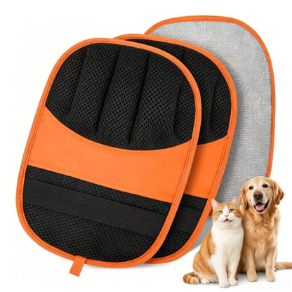 2 Pack Pet Hair Removal Gloves, Reusable Electrostatic Dog Cat Hair Remover Glove for Furniture Car Seats Clothing, Washable Grooming Mitts for Shedding-Orange | 2 Pack Pet Hair Removal Gloves