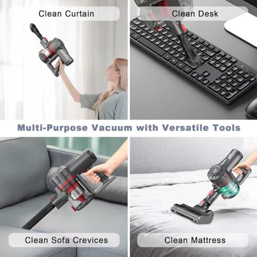 Cordless Vacuum Cleaners for Home,Stick Vacuum with Powerful Suction 45Mins Runtime, Self-Standing Stick Vacuum with LED Headlights, 6 in 1 Lightweight Handheld Vac for Pet Hair Carpet Hard Floors