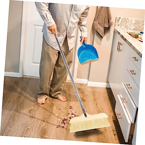 Ipetboom Natural Bristle Broom Soft Floor Brush Stainless Steel Pole Home Cleaning Tool - color: Khaki