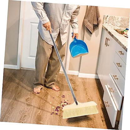 Ipetboom Natural Bristle Broom Soft Floor Brush Stainless Steel Pole Home Cleaning Tool - color: Khaki