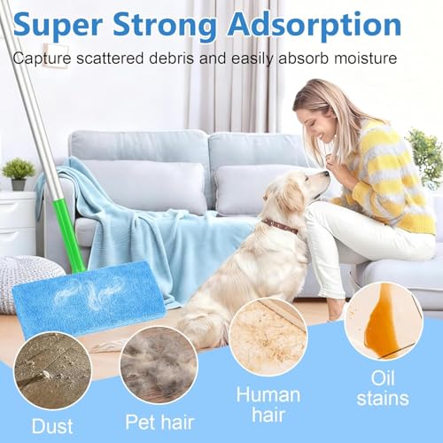Reusable Mop Pads Fit Swiffersweeper, 6 Pack Reusable Microfiber Mop Pads, Washable Dry Sweeping Cloths & Wet Swifferpads Refills for Hardwood & Multi - Surface Floor Cleaning A
