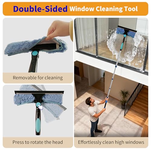 Duster with Extension Pole (20 FT Reach), Light Bulb Changer for High Ceilings & 3-12FT Extension Pole Duster Cleaning Kit, Fan Duster/Cobweb Duster/Window Washing Kit for High Window, Interior Roof