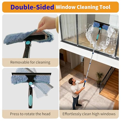 Duster with Extension Pole (20 FT Reach), Light Bulb Changer for High Ceilings & 3-12FT Extension Pole Duster Cleaning Kit, Fan Duster/Cobweb Duster/Window Washing Kit for High Window, Interior Roof