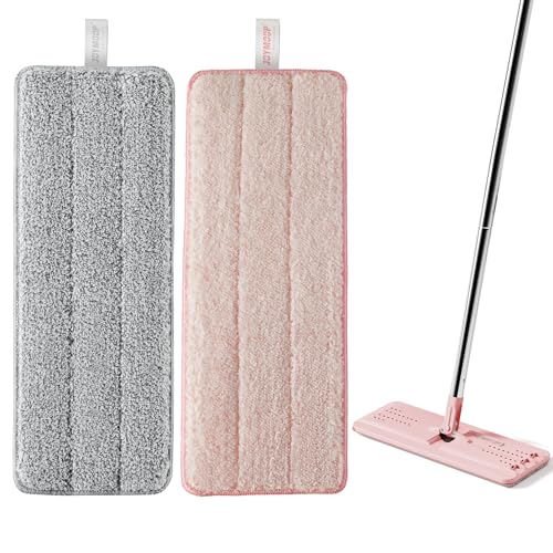 JOYMOOP Microfiber Replacement Pads for 13-Inch Flat Mop System, Reusable Refills, Pack of 2, Grey and Pink - color: 2 Pcs 13" - 1 Grey+1 Pink, size: 13.0 × 4.9 Inch