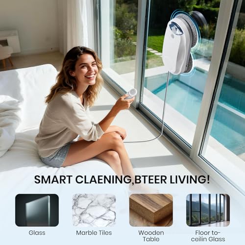 KKI Window Cleaning Robot, Auto Window Cleaner Robot, Dual Spray, Max 3200Pa, AI Path Planning & Edge Detection, Remote Control for High-Rise Windows Outside/Inside,8 Cloths, X3 (White) - color: White, size: X3