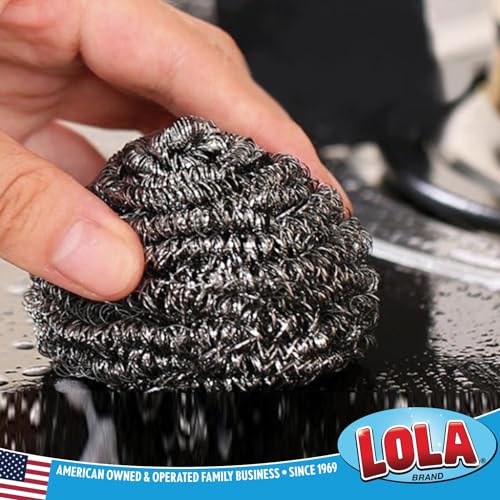 Stainless Steel Wool Scouring Pad, 2 Pack, by LOLA Brand, 18 Grams - Curled Flat Wire, Cleans Caked On & Baked On Messes on Cookware - size: 2 Pack, style: Standard