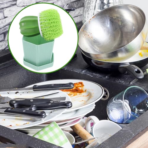 NUOBESTY Cactus Design Kitchen Dish Brush Set with Handle, Round Dish Scrubber for Effective Plate and Vegetable Cleaning, Quick Dry Green Household Sink Cleaning Tool