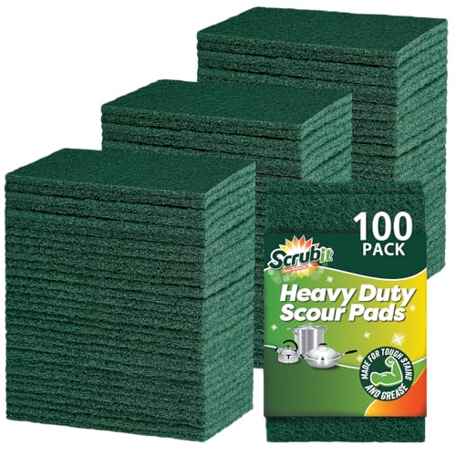 SCRUBIT Scouring Pads - Heavy Duty Scrub Pads for Cleaning Dishes - Non-Scratch - Reusable - Green (100, Green) - color: Green
