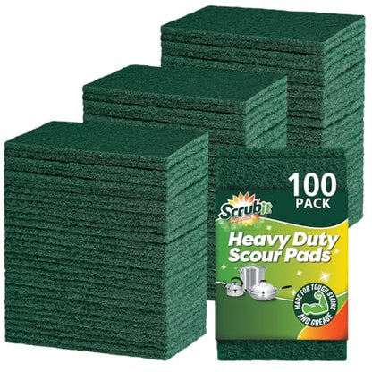 SCRUBIT Scouring Pads - Heavy Duty Scrub Pads for Cleaning Dishes - Non-Scratch - Reusable - Green (100, Green) - color: Green