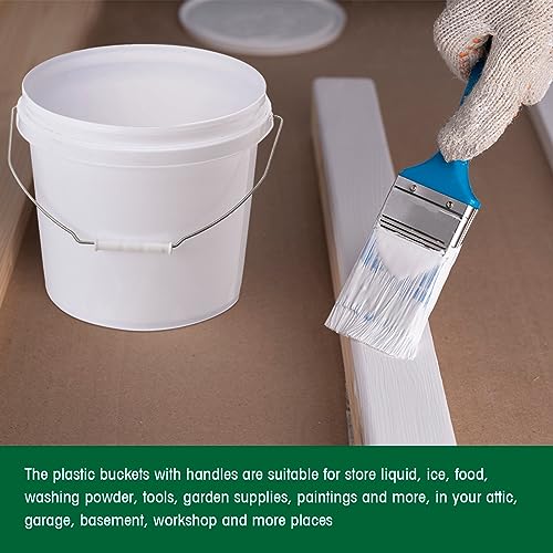 Tioncy 10 Pcs 2 Gallon Plastic Bucket with Lid Heavy Duty 2 Gallon Bucket Pail with Lid Handle for Storage Container Home Household Cleaning (White) - color: White